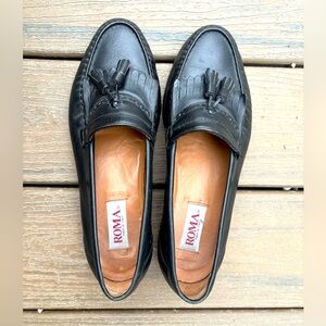 Roma Black Leather Loafers with Tassel Detail